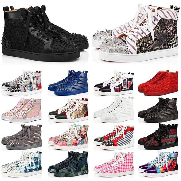 

with box designer christians shoes ss shoes platform luxury christians louboutins red bottomed designer sneakers big size us 13 studded spik, Black