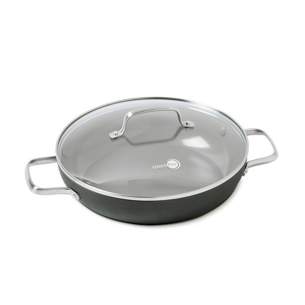 

greenpan chatham healthy ceramic nonstick 11" everyday pan with helper handles gray