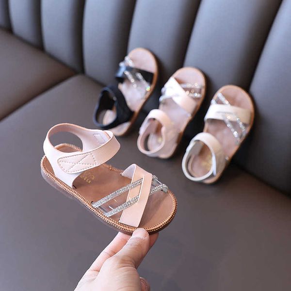

kids girls sandals 2022 summer new soft hook loop korean style princess open-toe beach shoes rhinestone children shoe 0202, Black;red