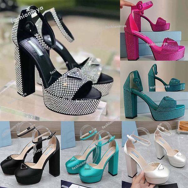 

latest rhinestone platform sandals embellished platform heel sliding open toe luxury designer sandals womens shoes classic strap dinner dres, Black