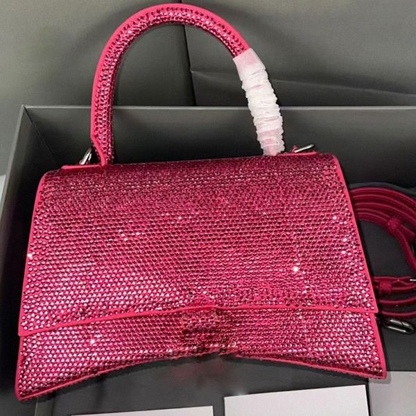 

hourglass xs handbag crossbody rhinestone bag grey suede calfskin bag silver hardware handbags designer luxury wallet pouch pursnwrw#