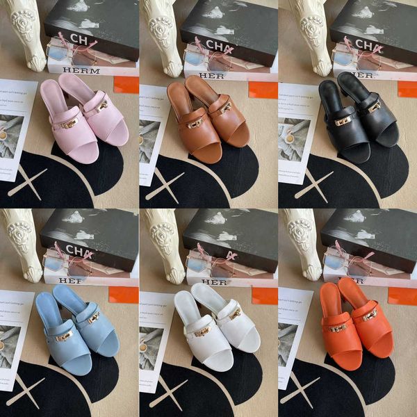 

designer sandal slippers genuine leather oz candy mules woman sandals princetown kelly metal chain shoe women loafers outdoor lady chunky he, Black