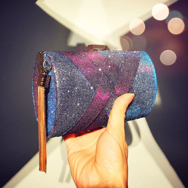

evening bags wallet stylish multicolor dinner bag luxury women bridal party prom golden tassel wedding clutch purse shiny handbag 230201