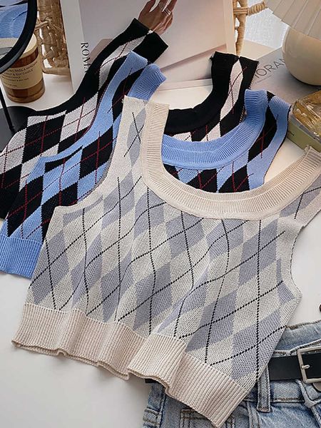 

women's tanks camis heliar women plaid backless cute camis female crop knitted women crop tank summer young girl y2302, White