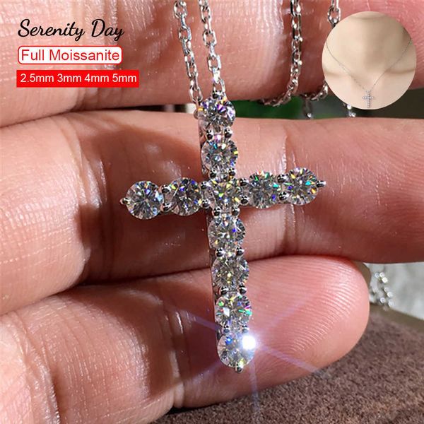 

pendant necklaces serenity day 3.0mm 4mm moissanite necklace 925 sterling silver cross pendants necklace for women engagement bridal fine je