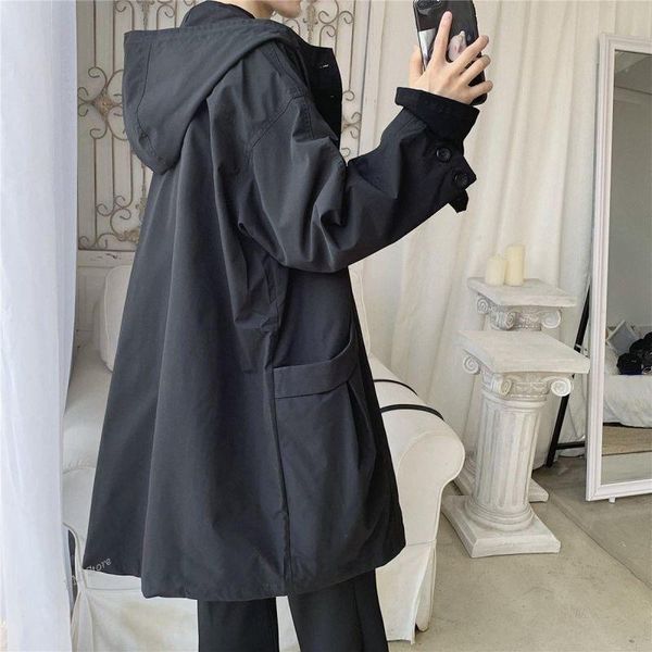 

men's trench coats dimi male casual outwear hip hop streetwear men hooded jackets black harajuku windbreaker overcoat 230202, Tan;black