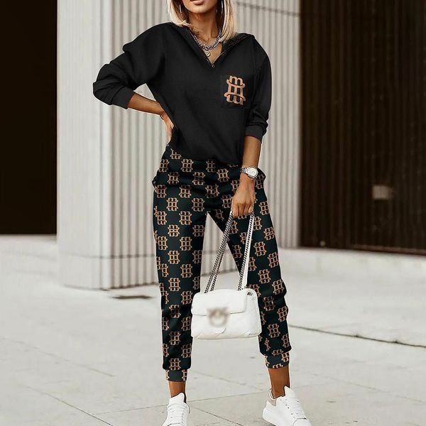

women's two piece sets new designer brand printed long-sleeved trousers suit sweater suit, White