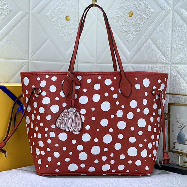 

32cm women tote bag designer luxury polka dot beach shop bag pumpkintotes bags large shoulder handbags canvas genuine leather gold hardware