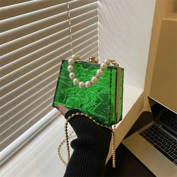 

acrylic box bag female handbags luxury pearl handle transparent shoulder crossbody sac korean trendy women designer purses 230202