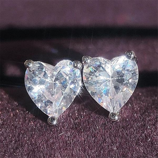 

2023 new stud earrings simple fashion jewelry sterling sier heart shape pink white z cz diamond gemstone party women wedding, Golden;silver