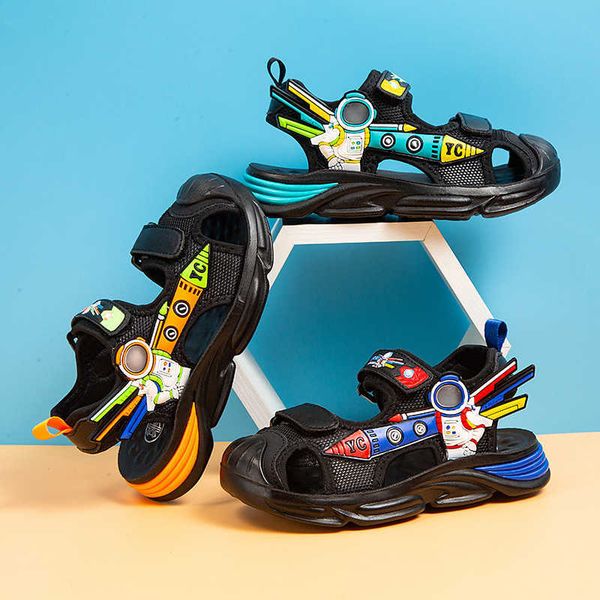 

2022 new fashion children's summer kids shoes breathable beach casual sandals boys sneakers sandali 0202, Black;red