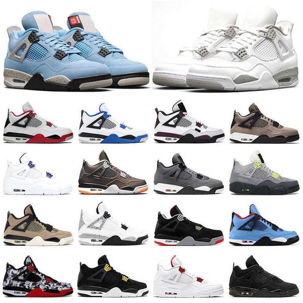 

4 mens sneakers basketball running shoes 4s white oreo cement university blue starfish fire red purple metallic womens sports trai2555, Black