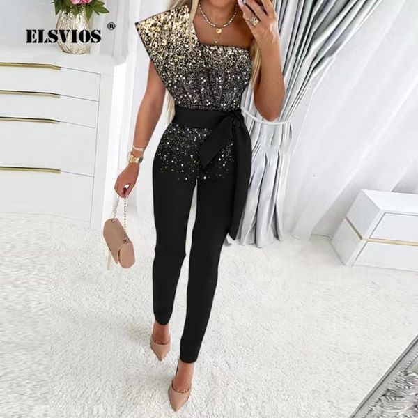 

women's jumpsuits rompers autumn jumpsuit women fashion sequins patchwork short sleeve slim bodycon outfits lady elegant party overalls, Black;white