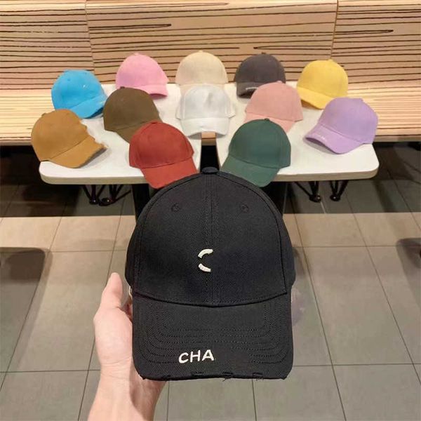 

13 colors paris embroidery baseball cap adjustable distressed ball hats logo women men teenager snapback designer peaked caps hole patch bea, Yellow