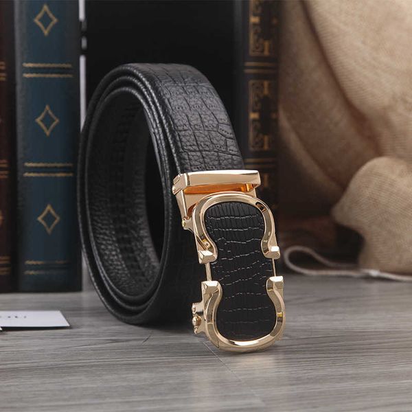 

men high-quality cowhide belt luxury designer alligator belt width 3.5cm digital 8 automatic buckle youth fashion casual pants belts, Black;brown