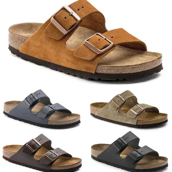 

birk arizona gizeh slippers suede leather slip on slides clog 2023 summer men women flats sandals cork mules casual shoes size us5-11 45 spo, Black