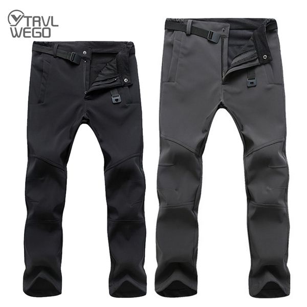 

outdoor pants trvlwego warm winter men soft shell travel waterproof camping hiking fleece windproof skiing trousers 230201, Black;green