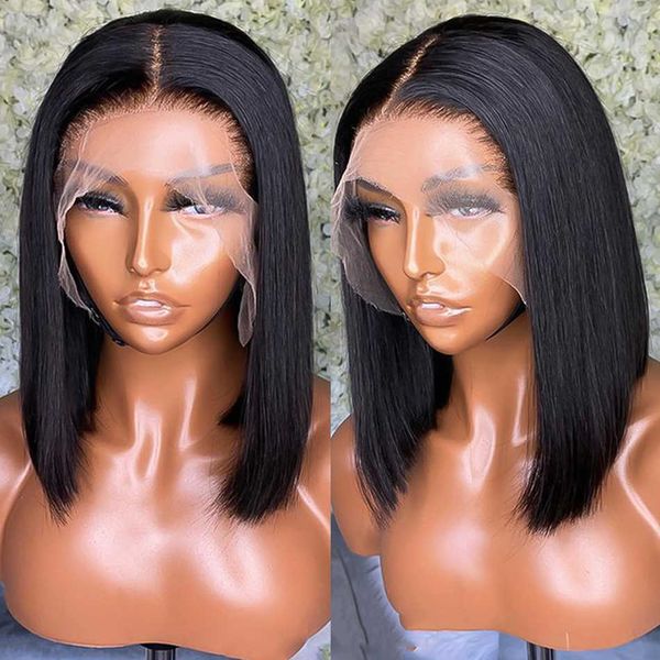

lace wigs brazilian 13x4 13x6 transparent short bob human hair pre plucked bone straight 4x4 5x5 6x6 for black women 230106, Black;brown