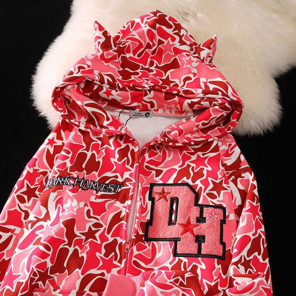 

women's hoodies sweatshirts harajuku embroidery cool camouflage zip up hoodie jackets men women hip hop streetwear oversized sweatshirt, Black