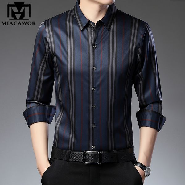 

mens casual shirts luxury silk thin long sleeve striped dress men korean slim fit camisa masculina c846 230202, White;black