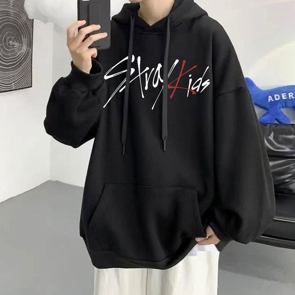 

mens hoodies sweatshirts korean kpop stray kids oversized women men streatwear sweatshirt pullover hoodie casual clothes long sleeve tracksu, Black