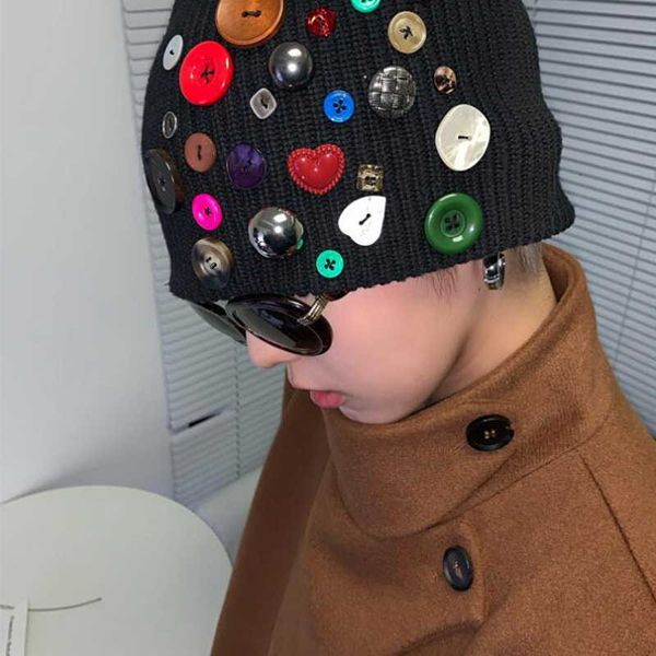 

beanie novelty buttons female funky hat winter warm knitted skull caps y2k fashion women knit bonnet, Blue;gray