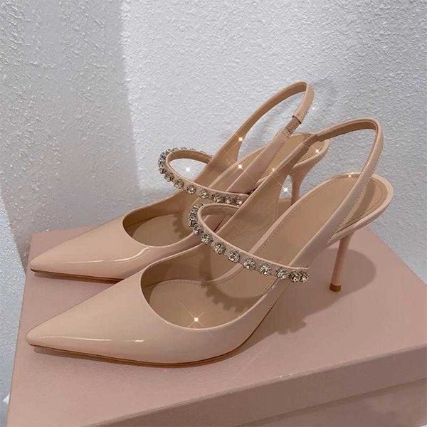 

brand causal 2022 new baotou sandals fairy summer temperament nude single pointed thin rhinestone high heels, Black