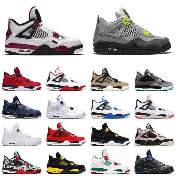 

4 neon 4s men women basketball shoes black cat white cement what the bred cool grey mes trainer sports sneakers 36-47249p