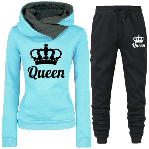 

women's two piece pants spring women clothes pieces queen print tracksuit hoodies joggers set outfits female fleece sweatshirts sweatpa, White