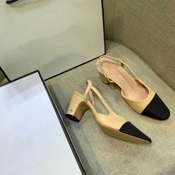 

brand causal flat sole leather spring and summer back empty sandals color matching french size 35-42, Black