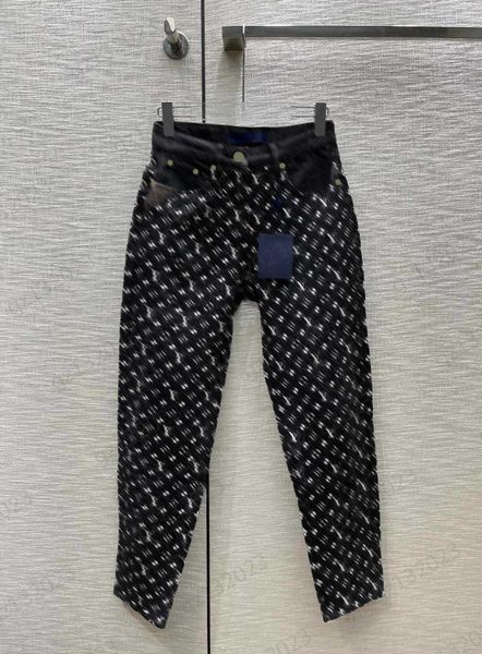 

luxury jeans women brand logo jacquard high-waisted denim trousers patchwork leather pocket loose slimming pants brand designer jeans for wo, Blue