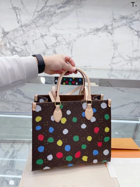 

yy classic onthego 36cm bags 23ss x amitabha multicolor dot handbag women designer handbag large capacity women's tie dye shopping bag