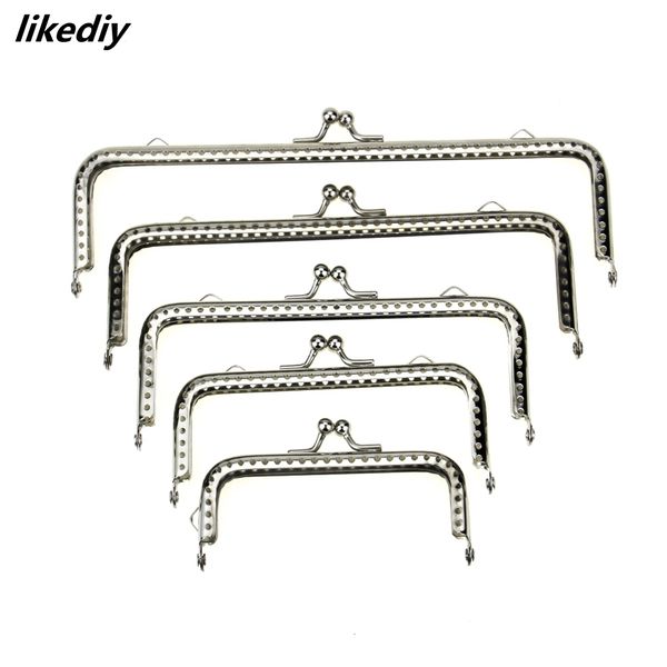 

bag luggage making materials 20 pcslot 5 sizes square glossy silver basic metal purse frame kiss clasp lock diy accessories 8.510.512.515.51