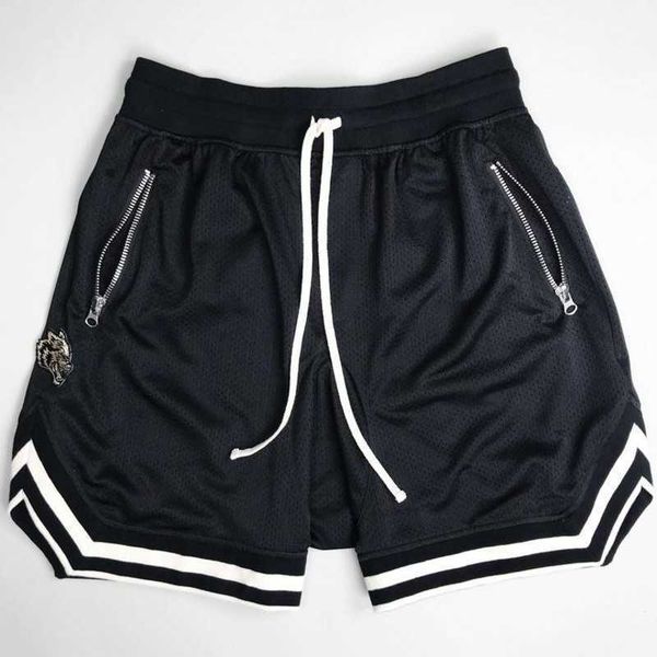 

men's shorts casual gyms fitness zippers pocket polyester quick-dry basketball joggers bodybuilding knee length pants y2302, White;black