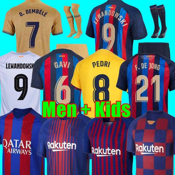 

soccer jerseys 16 17 18 19 20 22 23 lewandowski ansu fati 2022 ferran dembele pedri memphis dest gavi barcelona maillots football shirt kids, Black;yellow