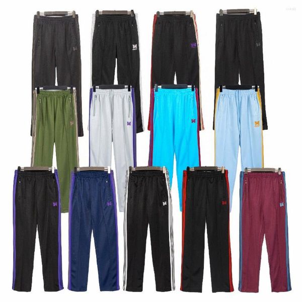 

men's pants needles rose red rocky hip hop street butterfly embroidery track sweatpants trousers jogger, Black