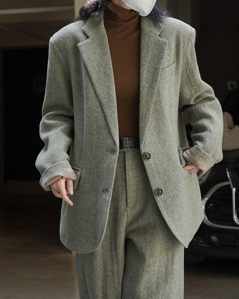 

womens suits blazers fall winter casual coat solid color single breasted pocket decorative loose wool blazer jacket 230202, White;black
