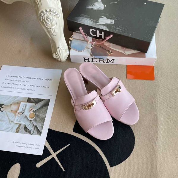 

designer slippers genuine leather oz candy mules sandals princetown kelly metal chain shoe luxury women loafers crocodile skin lady slipper, Black