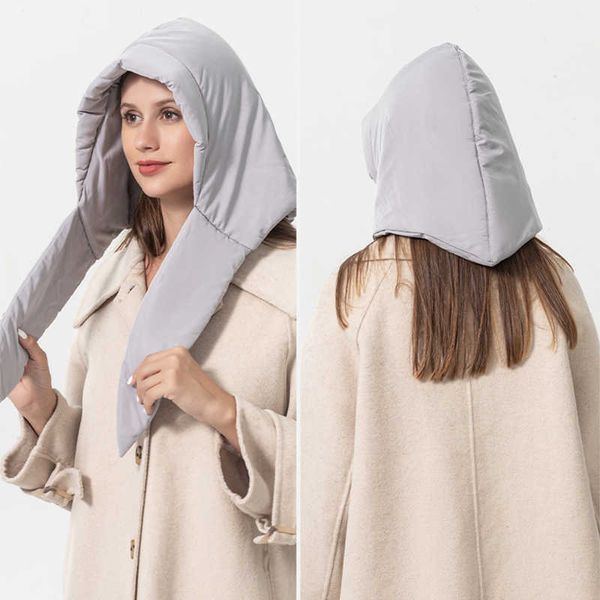 

beanie fashion quilted headscarf winter puffer scarf warm triangle shawl hood puffy windproof kerchief scarf-hood down skull caps, Blue;gray