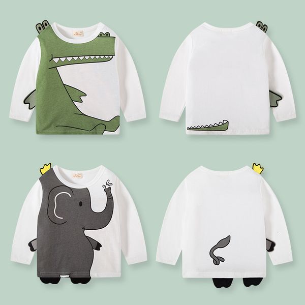 

t-shirts 27kids boys children's t-shirts autumn cartoon elephant pattern kids shirts casual crew neck for long sleeve baby clothes 2302, Blue