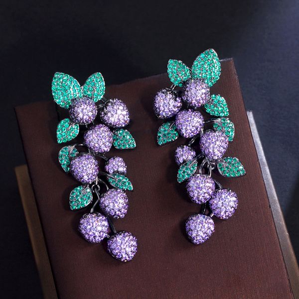 

charm cwwzircons luxury micro pave purple green cubic zirconia stone big long dangle drop leaf wedding party earrings for women cz388 230201, Golden
