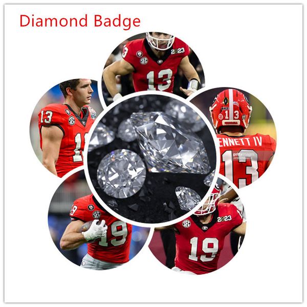 

#13 stetson bennett iv 2023 college football champions jersey diamond badge #19 brock bowers vince dooley playoff peach bowl game jerseys, Black