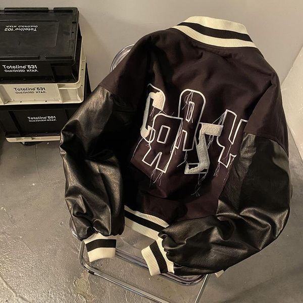 

women's jackets american high street stitching baseball uniform men and women brand loose couple casual jacket coat 230201, Black;brown