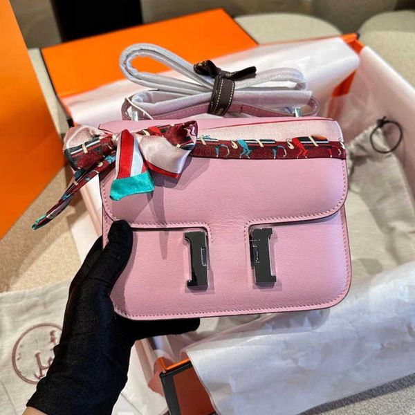 

luxury cowhide shoulder bag women messenger purse designer fashion letter buckle crossbody bags barbie pink mini 19cm handbag