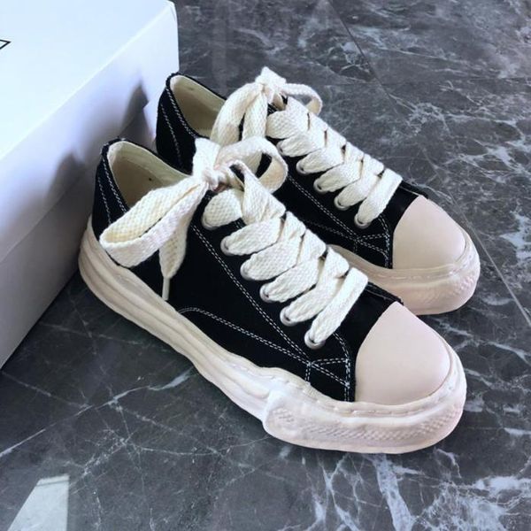 

2023 dissolve sole canvas shoes washed style mmy men casual shoes mihara women's sneakers vintage lace-up yasuhiro red solid men's, Black