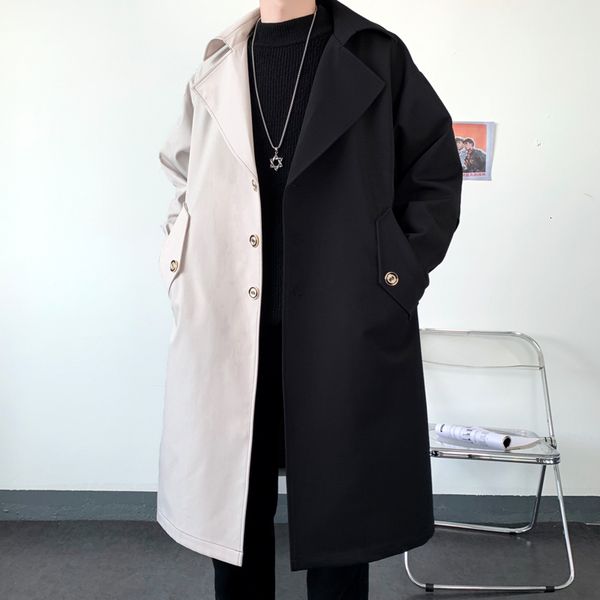

men's trench coats jacke long coat oversized patchwork windbreaker big pocket fashion overcoat 230202, Tan;black