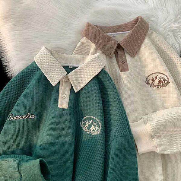 

women's hoodies sweatshirts vintage waffle polo cute patchwork women green harajuku casual oversized for teen female streetwear y2302, Black