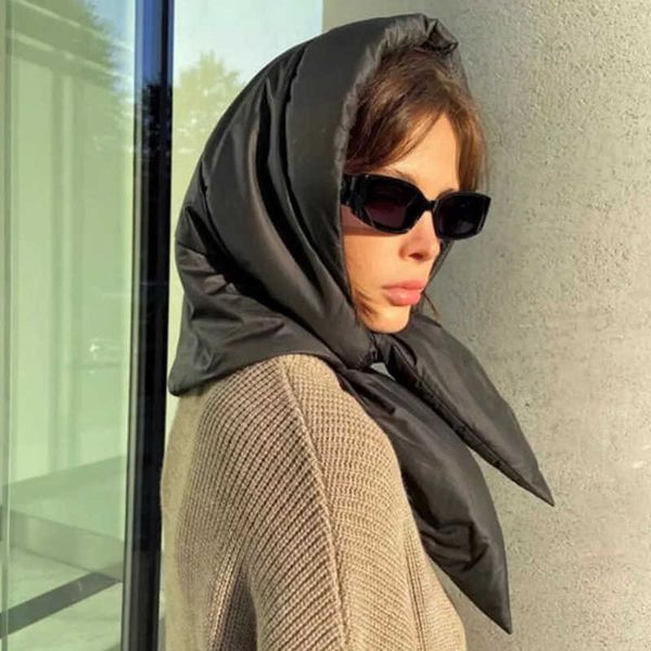 

beanie fashion quilted headscarf winter puffer scarf warm triangle shawl hood puffy light kerchief puff neck scarf-hood new, Blue;gray