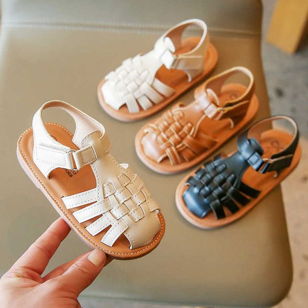

cozulma children summer for cut-outs woven weave sandals girls roman soft sole leather shoes kids dress shoe 21-33 0202, Black;red