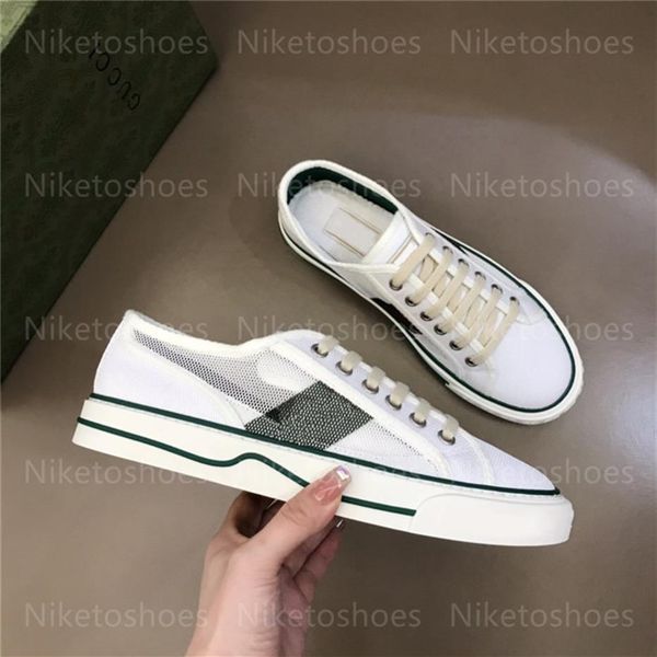 

italy designers shoes white mesh green and red web lace-up mens women shoe tennis 1977 low-sneaker201p, Black